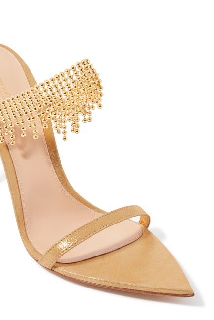 Soleil Pearl 105 Embellished Metallic Leather Double Strap Mules